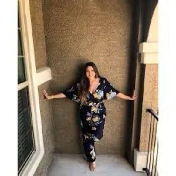 Ban Of Gypsies Size M Wide Leg Floral Jumpsuit Dark Blue Western Wedding Guest - Picture 3 of 10